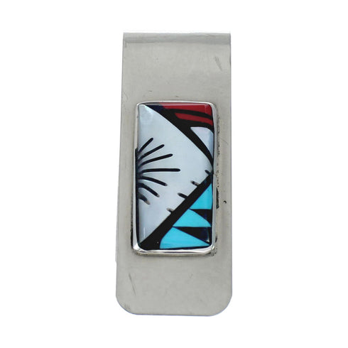 Zuni Multicolor Inlay Sterling Silver Money Clip NX11609